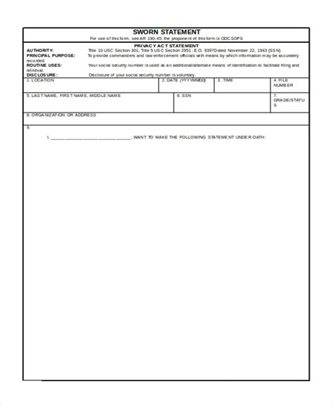 Free 9 Sample Sworn Statement Forms In Ms Word Ms Excel Pdf