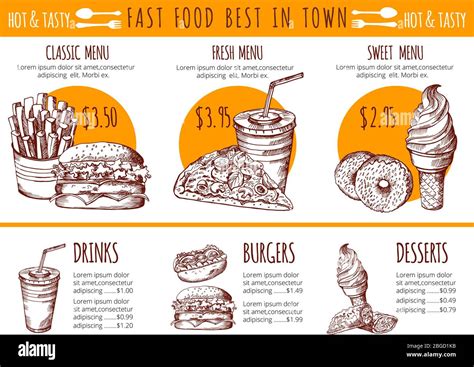 Vector Pictures Of Bistro Menu Restaurant Fast Food Vector Hand Drawn