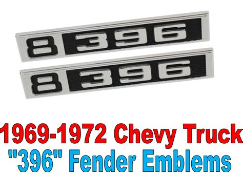 1969 1972 Chevrolet Chevy Fender Emblem 396 Engine Size Brand New Pair