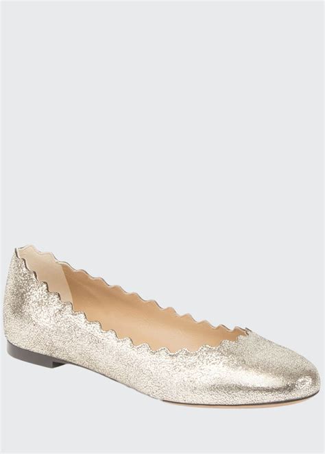 Chloe Lauren Scalloped Metallic Leather Ballet Flats Bergdorf Goodman