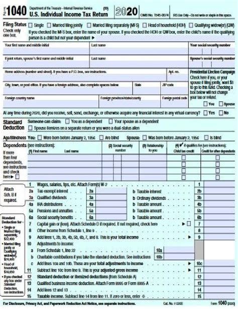 Federal Income Tax Form 1040 For 2020 Instructions Tax