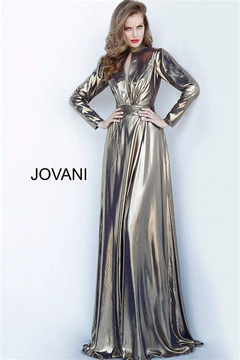 Jovani 3744 Long Sleeve Metallic Dress