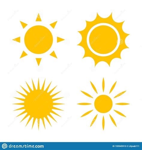 Set Of Yellow Vector Sun Icons Stock Vector Illustration Of Orange