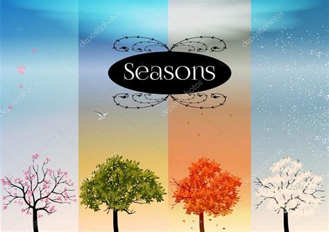 Four Seasons Banners With Abstract Trees Infographic Vector