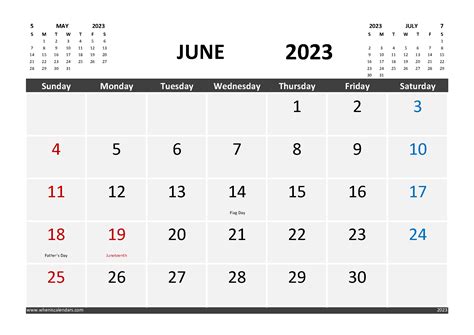 Free Calendar June 2023 Printable With Holidays