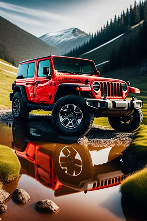 Lexica - Red dirty Jeep Wrangler Rubicon in Ukrainian mountains