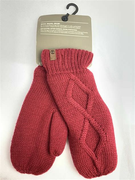 Timberland Burgundy Womens Fleece Lined Cable Knit Mittens A1gv3 H20