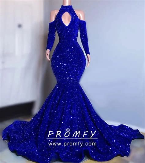 Bling Bling Large Sequin Royal Blue Mermaid Prom Dress Promfy