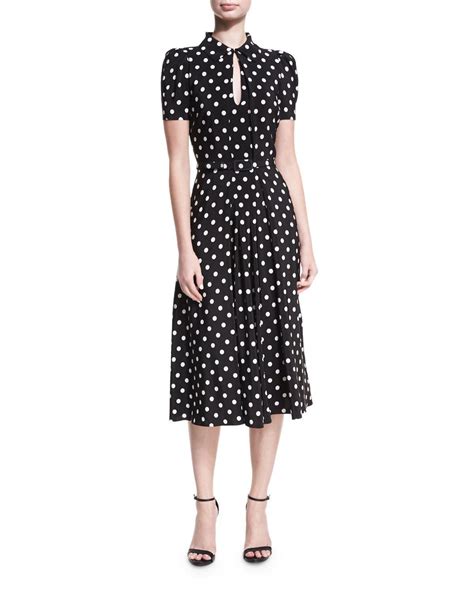 Ralph Lauren Collection Silk Mariella Polka Dot Short Sleeve Midi Dress In Black White Black