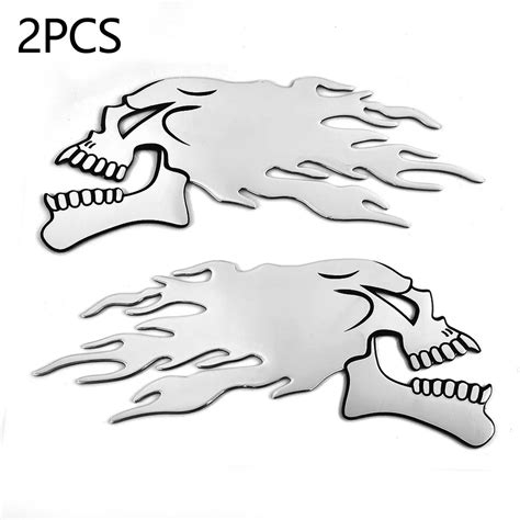 2pcs 3d car sticker motorcycle sticker silver flame skull styling gel decal dual sport