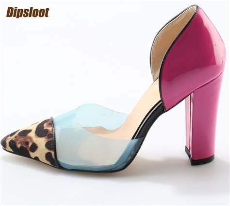 2018 Hot Pink Patent Leather Women Fashion Pvc Pumps Leopard Pointy Toe