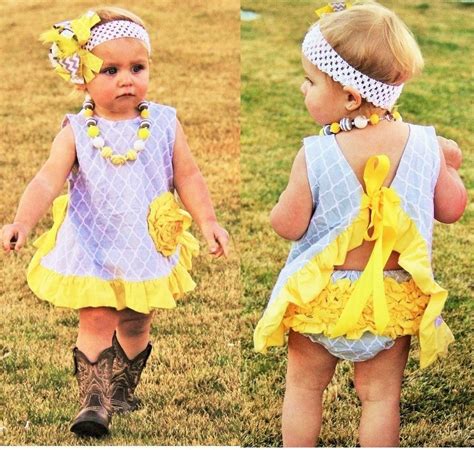 Yellow Gray Lattice Swing Top Unique Baby Girl Clothes Kids Outfits
