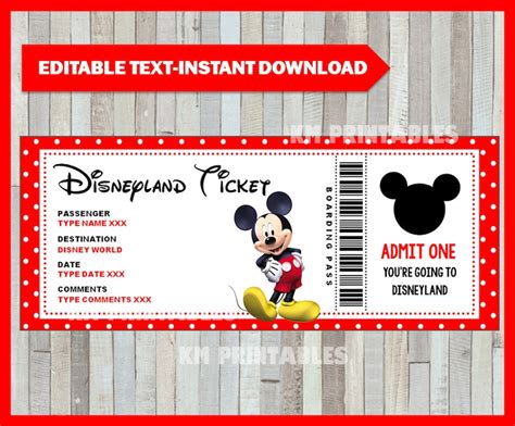 Printable Ticket To Disney Diy Personalize Disneyland Etsy