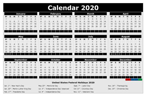 Free Printable 2020 Monthly Calendar With Holidays