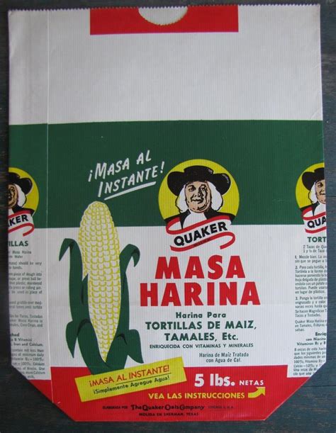 Vtg Quaker Masa Harina 5 Paper Bag Great Graphics W Tortilla Recipe Unused 1788308199
