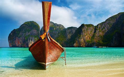 Phi Phi Islands Sea Beach Boat Thailand Phuket Travel Hd