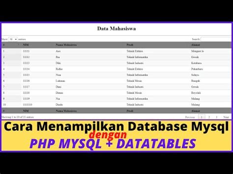 Cara Menampilkan Database Mysql Dengan Datatables Php Mysql Mudah