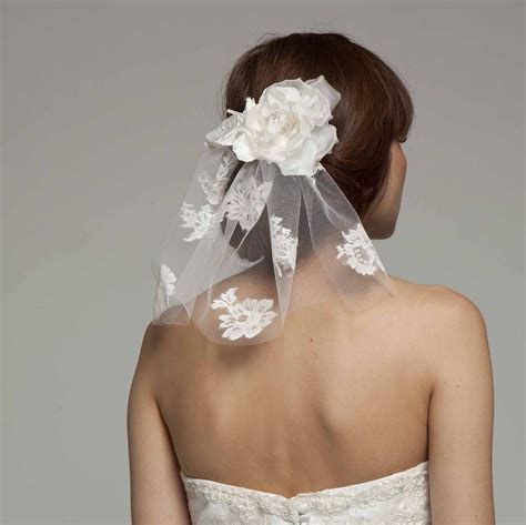 Short Lace Veils Short Lace Bridal Veil With Silk Flower By Melanie
