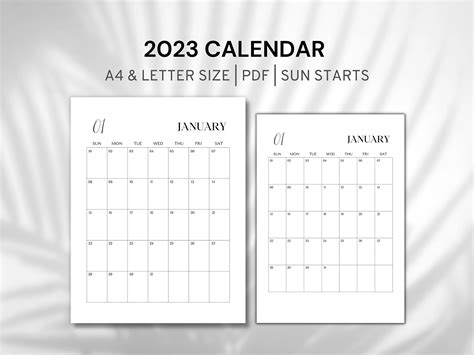 2023 Calendar Printable 2023 Calendar Minimalist Calendar Etsy In