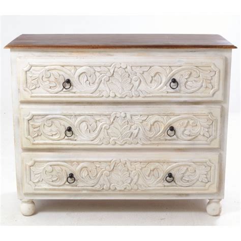 Carved Three Drawer Chest Of Drawers Bedroom Chest Of Drawers