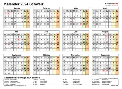 Kalender 2024 Schweiz In Excel Zum Ausdrucken