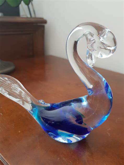 Murano Hand Blown Large Art Glass Swan Figurine Cobalt Blue Etsy