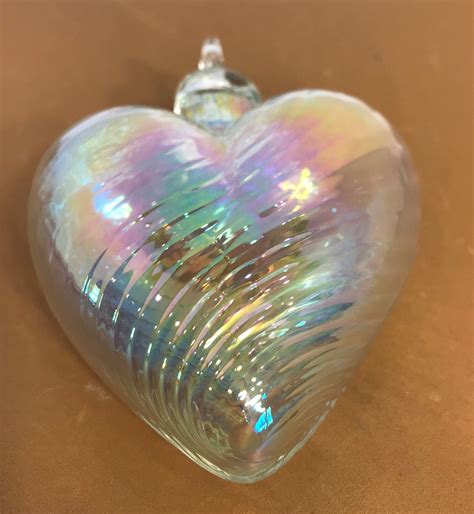 Iridescent Clear Hand Blown Glass Heart Ornament Handmade Art Etsy