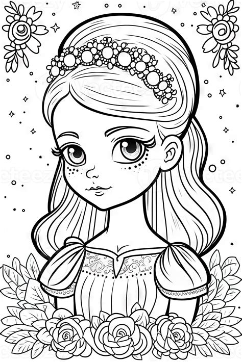 princess coloring page for adults simple cute Generative Art 21924772