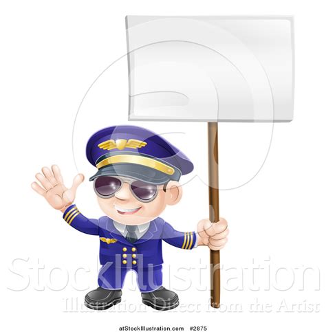 Vector Illustration Of A Friendly Aviation Pilot Waving And Holding A