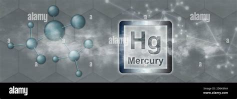 Símbolo Hg Elemento Químico De Mercurio Con Molécula Y Red Sobre Fondo