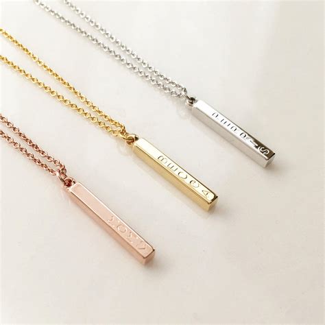 Personalized Necklace Vertical Bar Necklace Rose Gold Necklace
