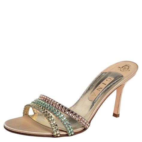 Gina Gold Satin Crystal Embellished Sandals Size 41 Gina The Luxury Closet