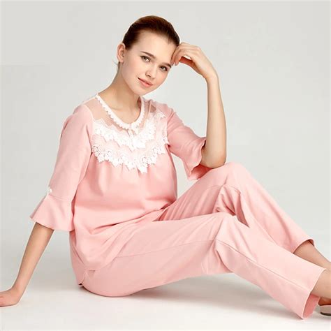 2018 Luxury Style Pajamas Sets Women Sleep Lounge Set Female 100 Cotton Sexy Ruffle Half Sleeve