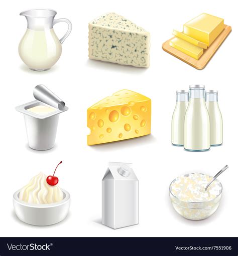 Dairy Products Icons Set Royalty Free Vector Image