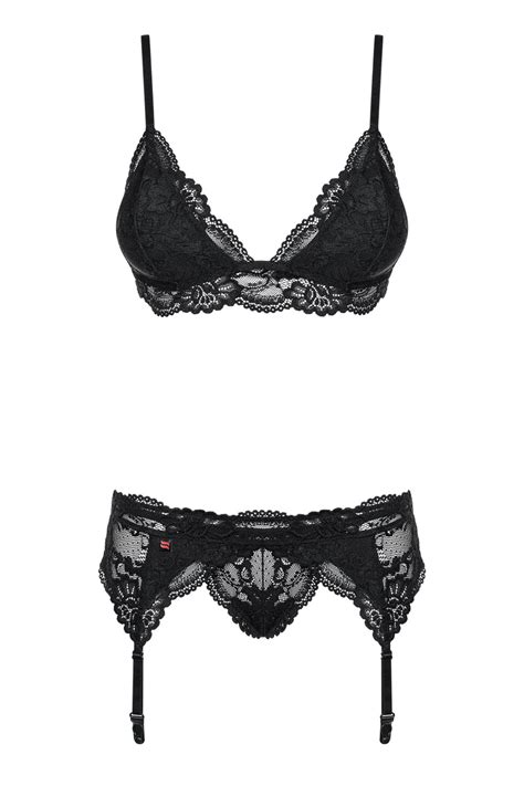 Luxury Black Lace 3 Piece Bra And Garter Belt Set Lingerie Seduction