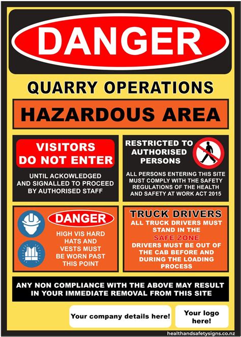 Quarry Operations Hazardous Area Danger Sign Health And Safety Signs