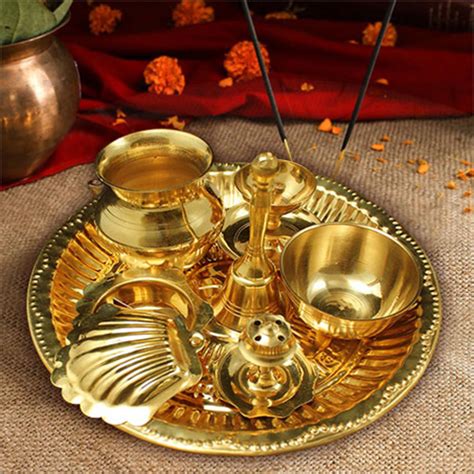 Brass Polished Golden Finish Peacock With Two Bowl Pooja Thali Set Application Hospital At Best