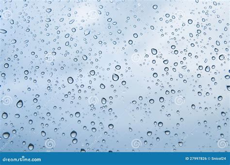 Rain Water Drops On Blue Stock Photo Image Of Heavily 27997826