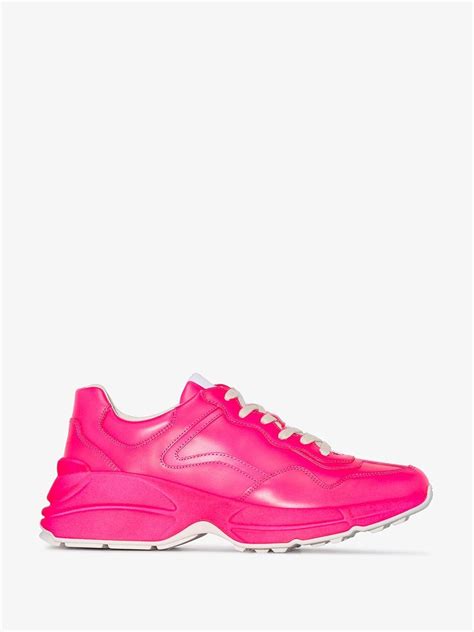 Gucci Rhyton Fluorescent Leather Sneaker In Pink Lyst