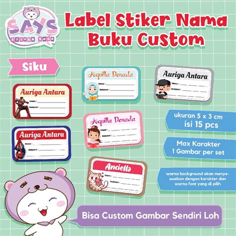 Jual Cetak Stiker Label Nama Buku Anak Label Nama Anak Label Buku