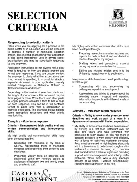 Selection Criteria New Employment Communication