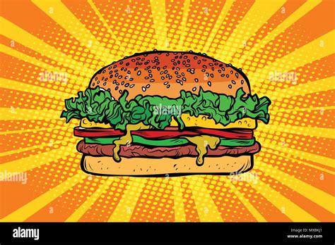 Fast Food Burger Hamburger Comic Cartoon Pop Art Retro Vektor