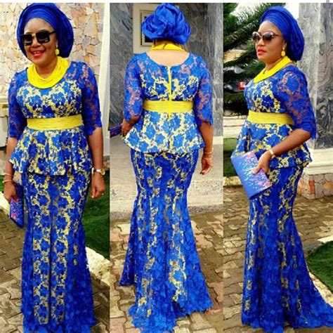 Aso Ebi Royal Blue Lace African Long Mermaid Formal Party Dress Gonna