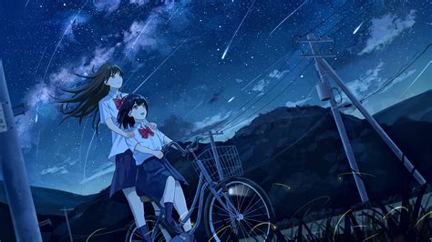 anime girls riding bike night sky 4k 40j wallpaper pc desktop