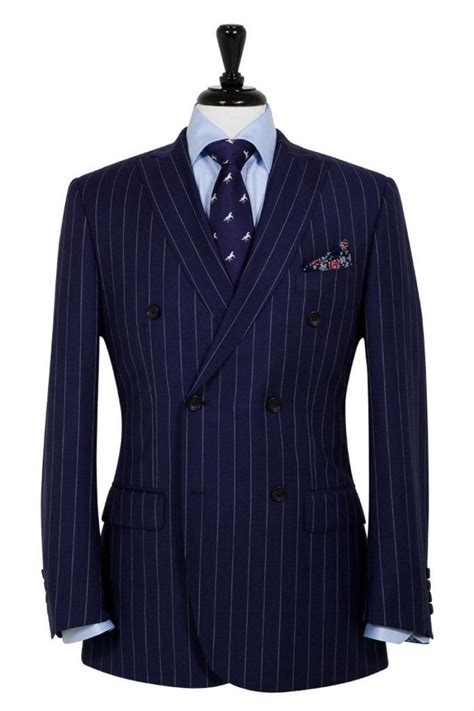 Blue Pinstripe Super 130s 100 Wool Designer Suits For Men Mens