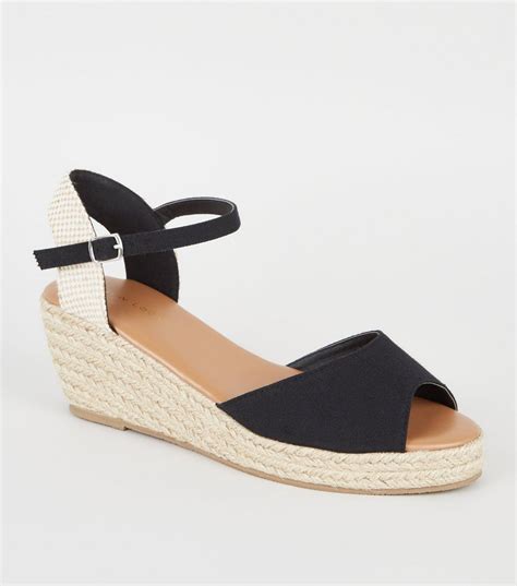 Black Suedette Peep Toe Espadrille Wedges New Look Peep Toe Espadrilles Espadrilles Wedges