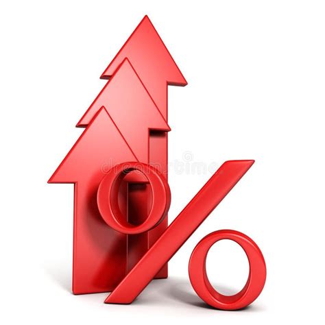 Shiny Red Percent Symbol With Growing Up Arrow Stock Illustration