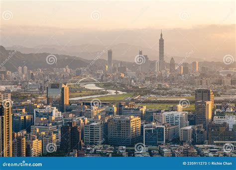 Skyline Of The Taipei City In Taiwan At Dusk Editorial Stock Photo