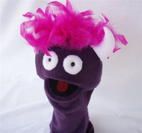 Purple Fuzzy Large Monster Hand Puppet With Moving Mouth Plush Etsy