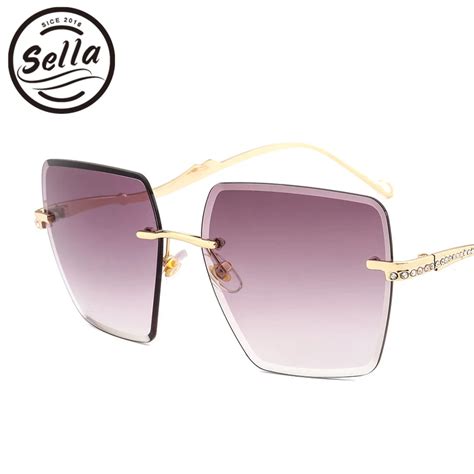 sella new arrival fashion women oversized rimless square sunglasses luxury brand designer ocean